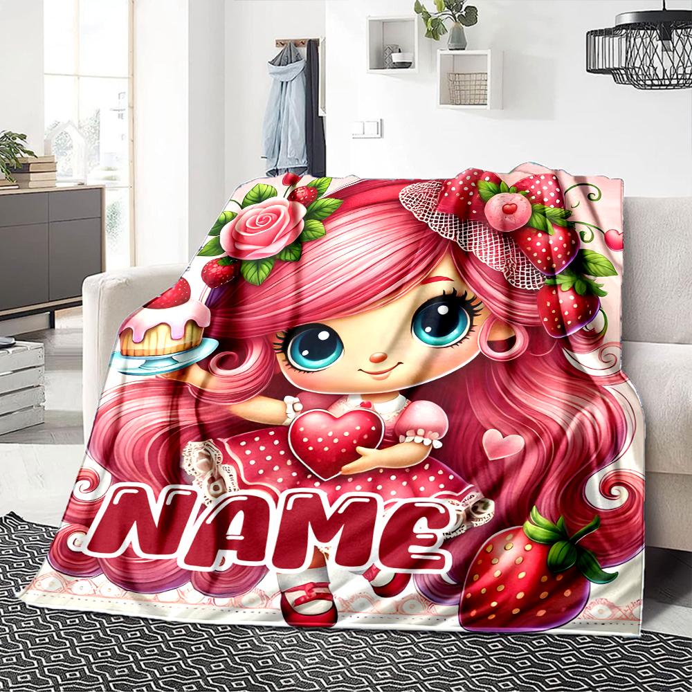 Custom Name Strawberry Shortcake Garden Party Party Blanket For Couch Bed Plush Cozy Fuzzy Blanket Super Soft Warm Blankets For Fall And Winter 091625