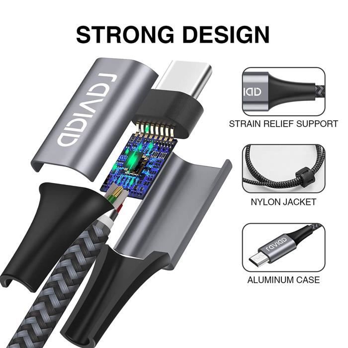 Câble USB C [2M, Lot de 2], Câble USB C Charge Rapide Nylon Tressé Câble Type C 3A Chargeur pour Samsung Galaxy S21 S20 S10 S9 [373]