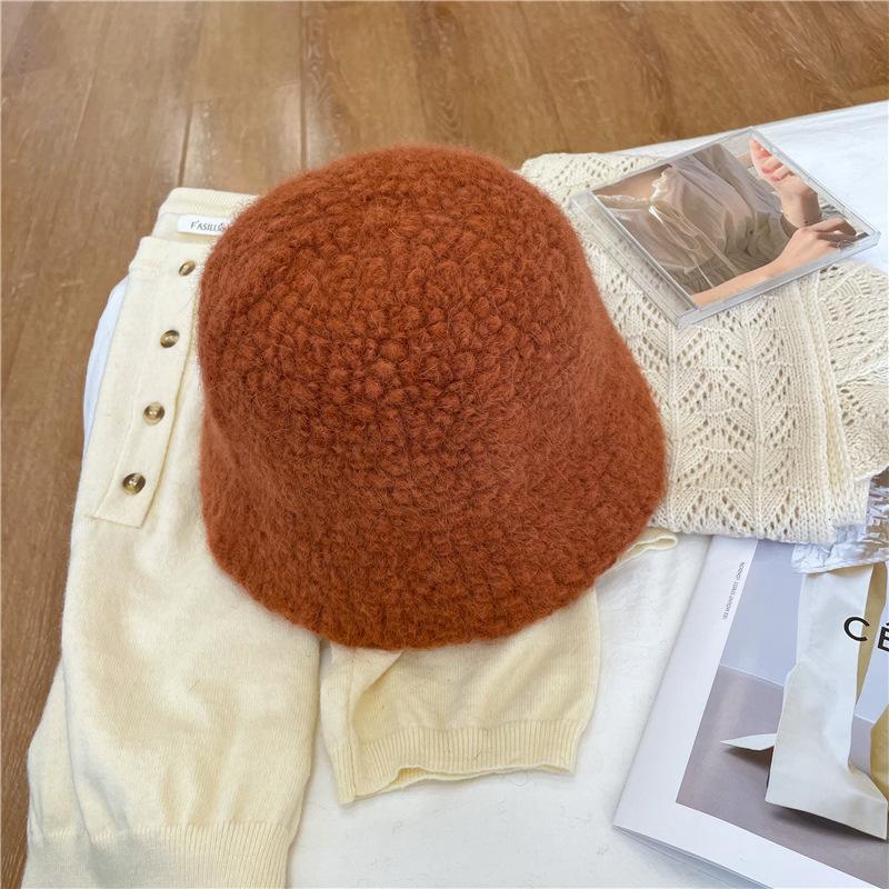 

2025 autumn and winter new solid color ins bucket hat women s literary woolen plush thermos hat M(56-58cm) brick червоний колір