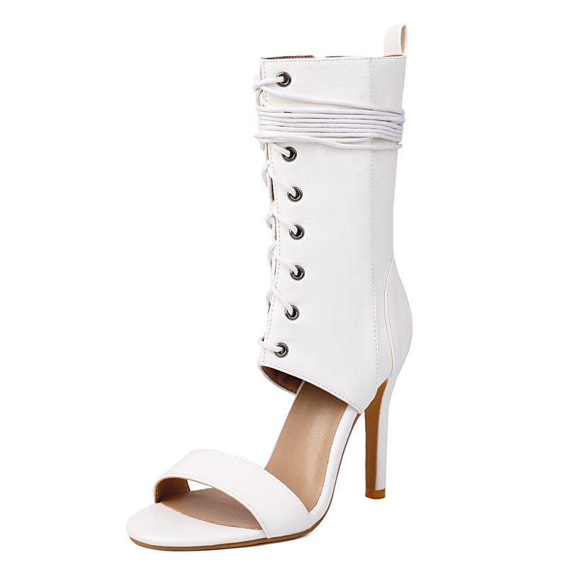 Fashion Party Sandals for Women Zipper Lace Up Ultrahigh Thin Heels 10.5cm Big Size 46 47 48 Sexy Dating Summer Shoes 35