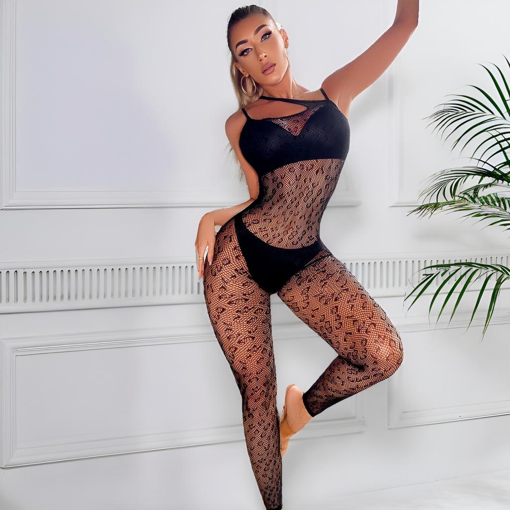 Sex underwear backless perspective mesh leopard print jumpsuit sexy open stock neck mesh jacket