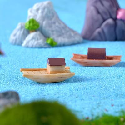 Micro Landscape Micro Landscape Boat Wooden Boat Resin Mini Boat Fish Tank Decoration Retro Figurines Awning Boats