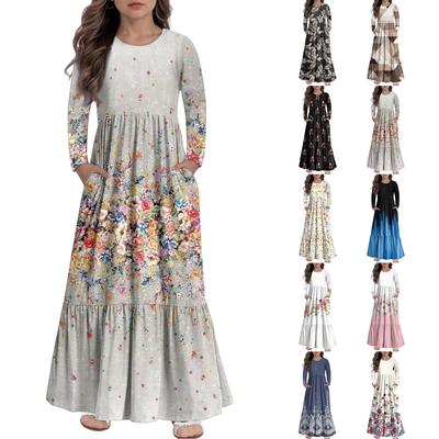 Girls' Maxi Dress Casual Holiday Dresses - Long Sleeve Dress With Pockets For 4-14Y