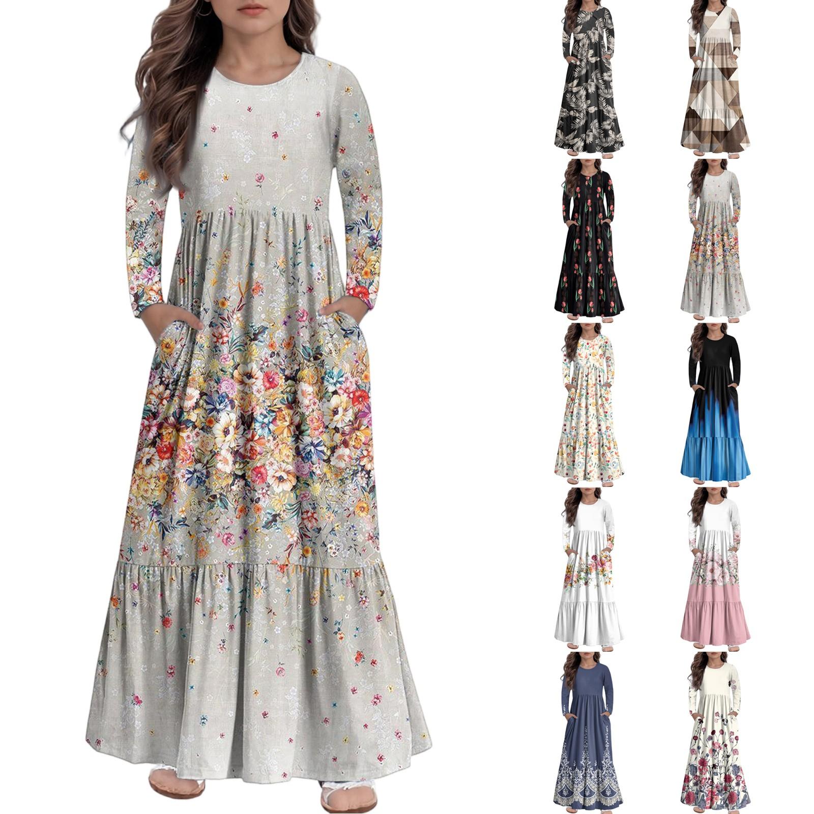 

Girls Maxi Dress Casual Holiday Dresses - Long Sleeve Dress With Pockets For 4-14Y 120 чорний