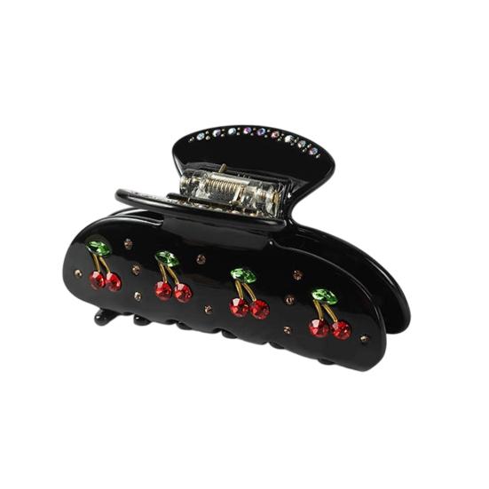 

Hair Clip Sparkling Rhinestones Inlaid Cherry Decorative Pattern Back Head Hair Claw Large Wide Tooth Design Smooth Large Shark Clip чёрный