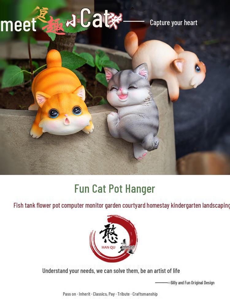 Whimsical Cat Fish Tank Hanging Flower Pot Ornament for Garden Decor