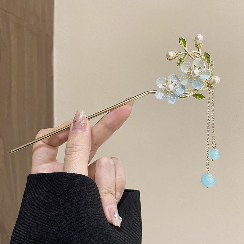 Chinesische High-End Quasten Haarnadel: Hanfu-Haaraccessoire im antiken Stil aus Holz