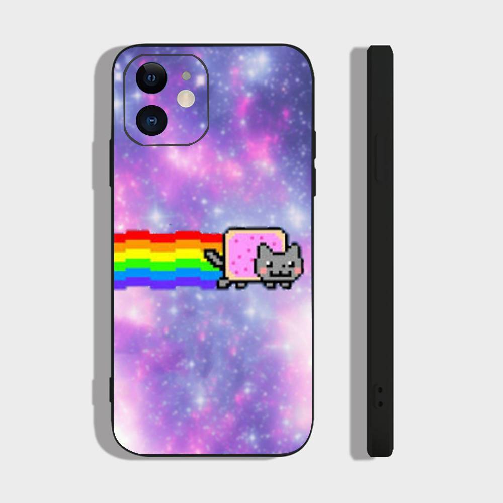 Game N-Nyan Cat Phone Case For IPhone 17 Air 16 15 14 13 Pro Max 11 12 Black Silicone Cover