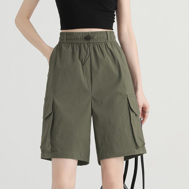 

Женские спортивные шорты больших размеров 2025 года, быстросохнущие, с высокой посадкой, повседневные L (80-105 jin) армия зеленый