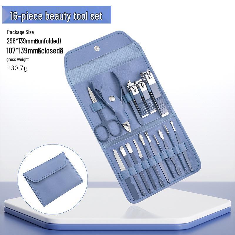 16-Piece Stainless Steel Nail Clipper and Pedicure Set with Slant-Edge Scissors