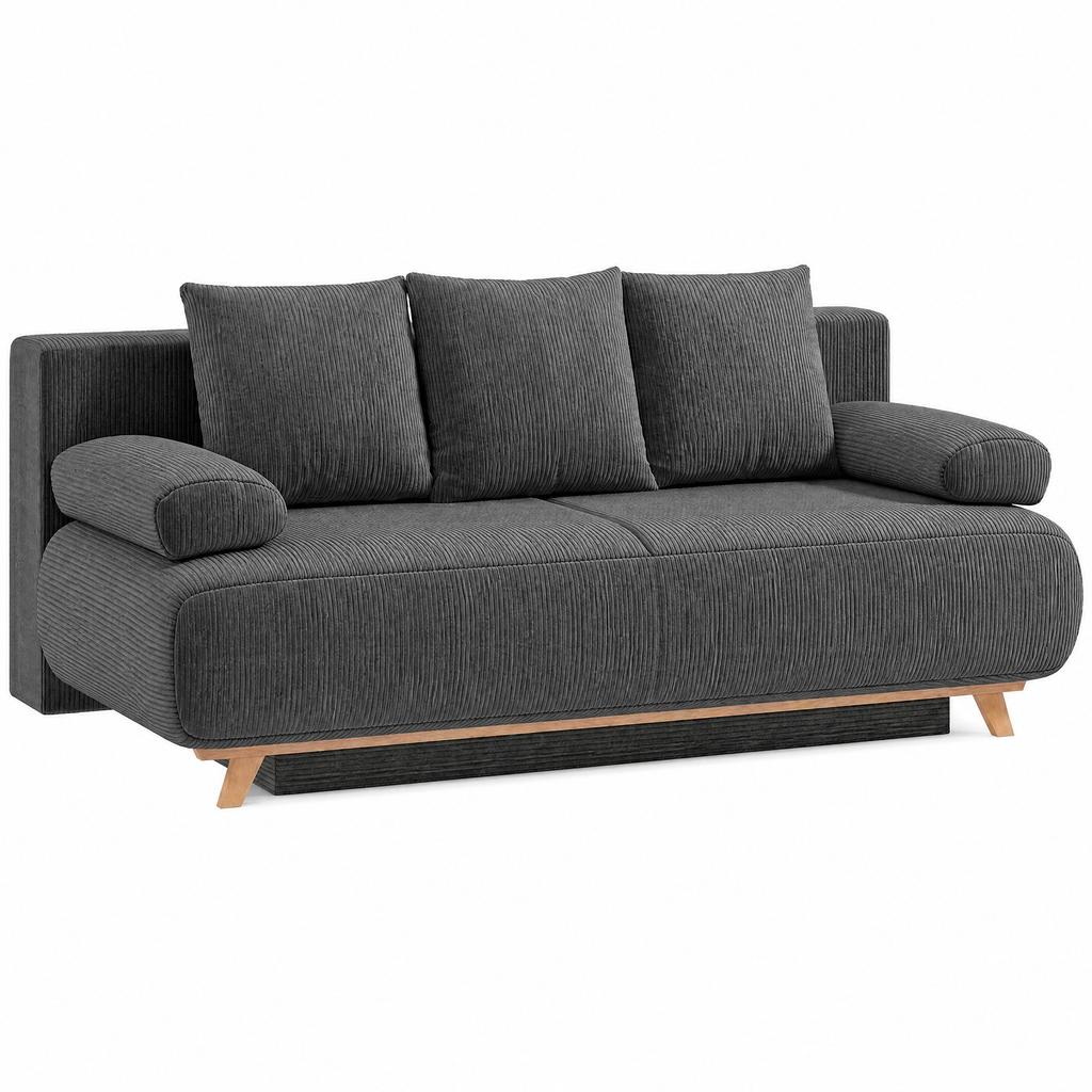 Sofa Bed with Adjustable Backrest, Bed Function, Hidden Storage and Corduroy Cover, Grey