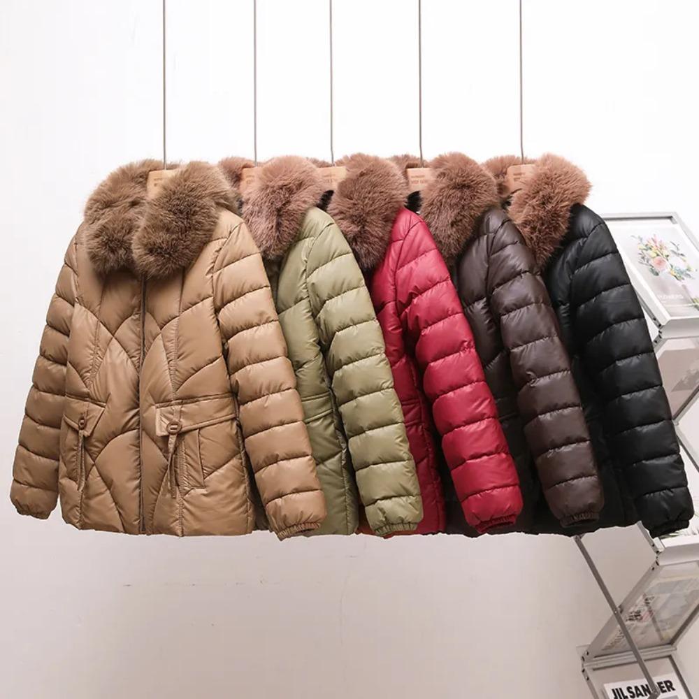 Baumwollgepolsterte Jacke Damen Winter Daunengepolsterte Jacke Verdickter Pelzkragen Kurz Warm Gepolsterte Jacke Jacke