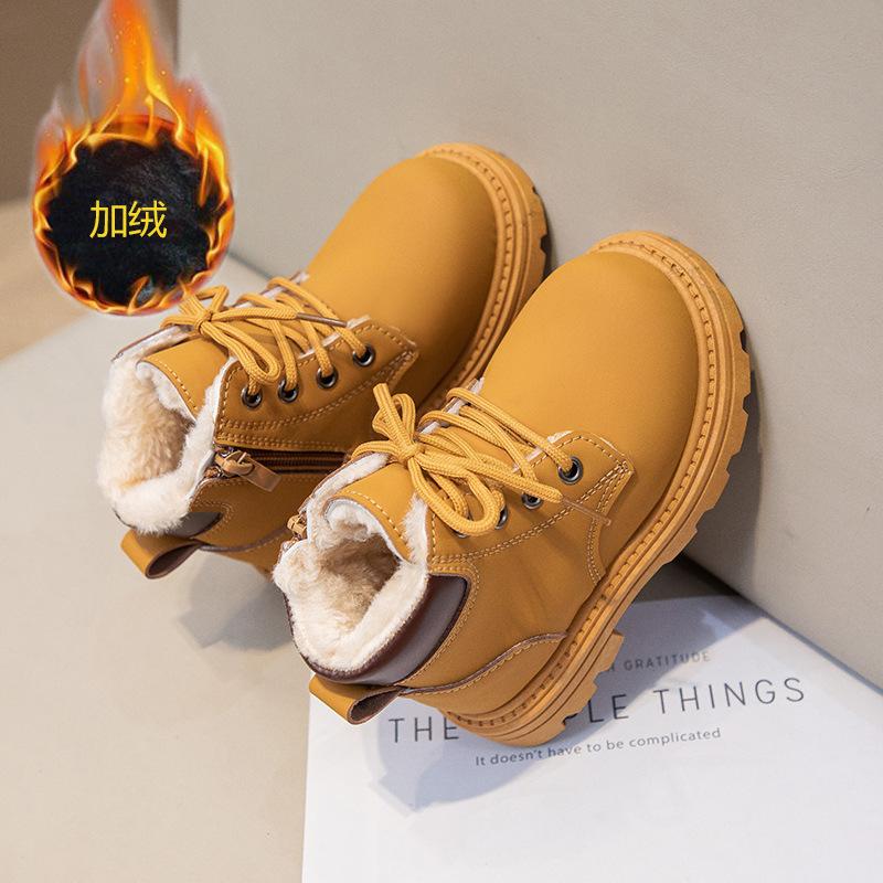 Children's fashion Martin boots Boys' velvet cotton boots 2025 autumn and winter new children's baby short boots Girls' single boots
