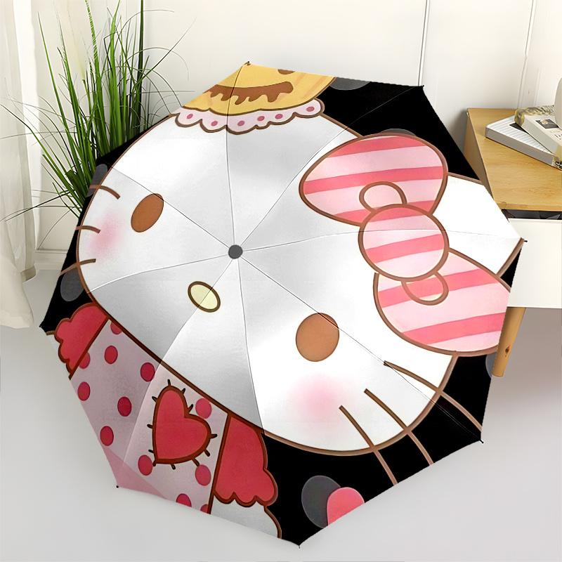 

1pc Hello Kitty Pumpkin Jack-o -Lantern Automatic Open/Closed Umbrella with Portable Three-Fold Design, 8-Bone Iron Frame Outdoor Umbrella for Hallowe