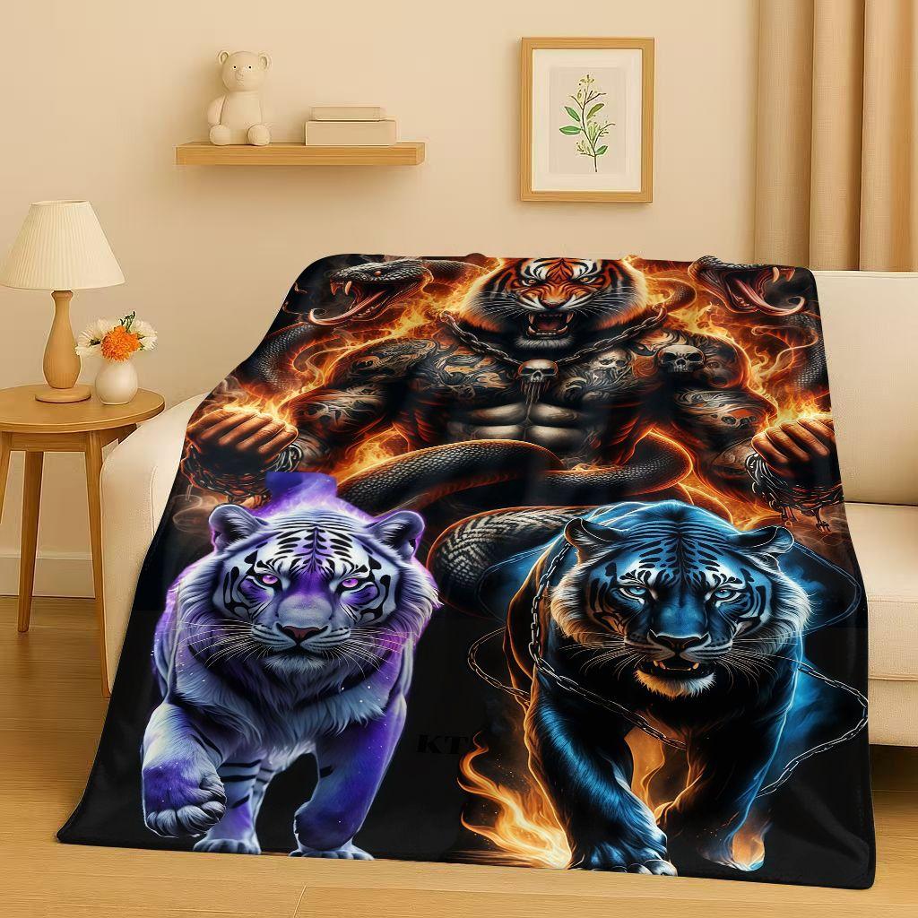 26 Style Tiger Lion Beast Art Cartoon Flannel Blanket,Ultra Soft Warm Plush Throw for Home Bedroom Bed Sofa Cover Office Travel