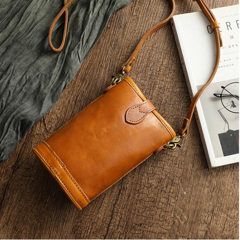 Johnature Freizeit natürliche weiche echte Rindsleder Frauen kleine Tasche vielseitige Retro einfarbig Schulter- und Umhängetaschen