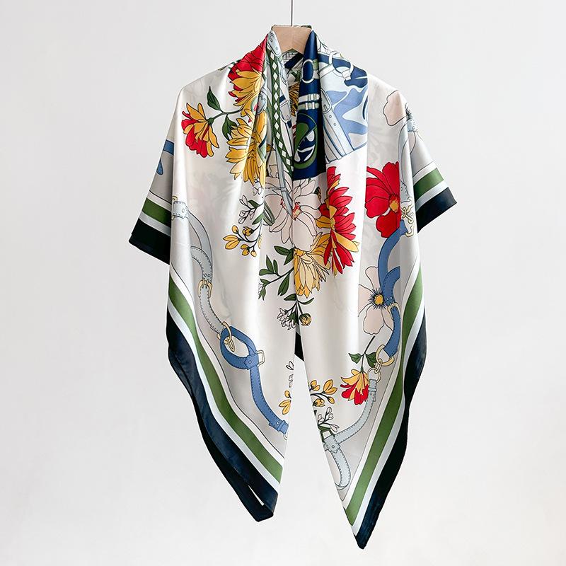 Vintage high-end women's light luxury fashionable design printed 111 twill square scarf, Korean trendy thin shawl