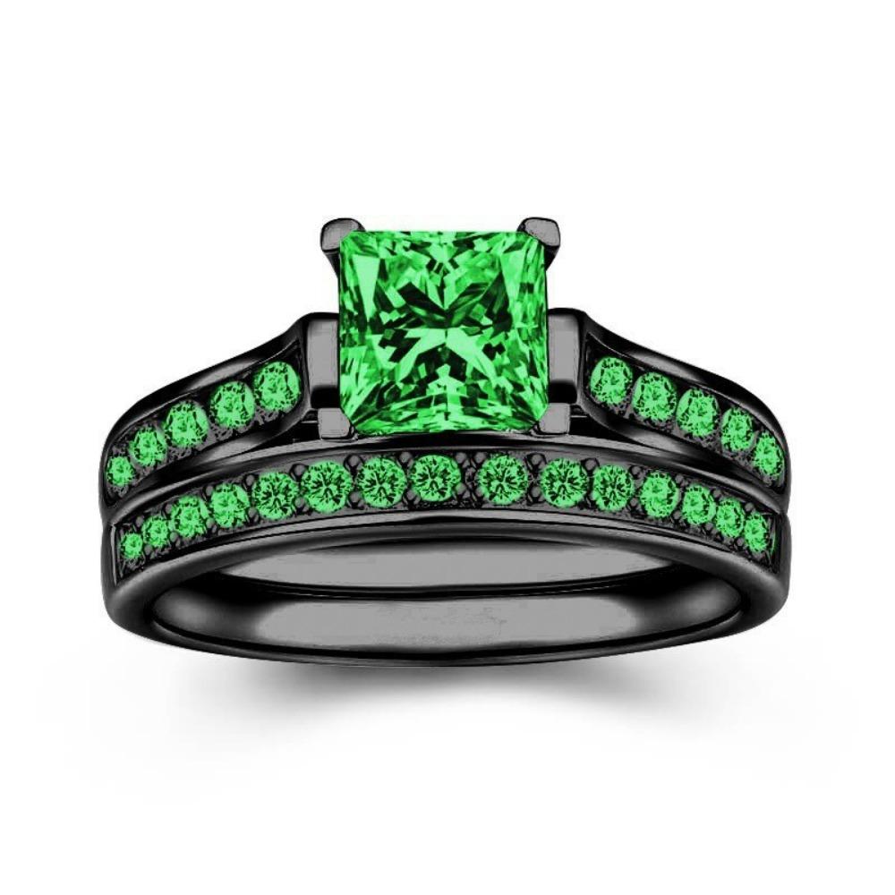 

Luxury Women s Electroplated Gun Black Ring Inlaid with Green Diamond Women s Ring Ins Style Simple Jewelry No. 10