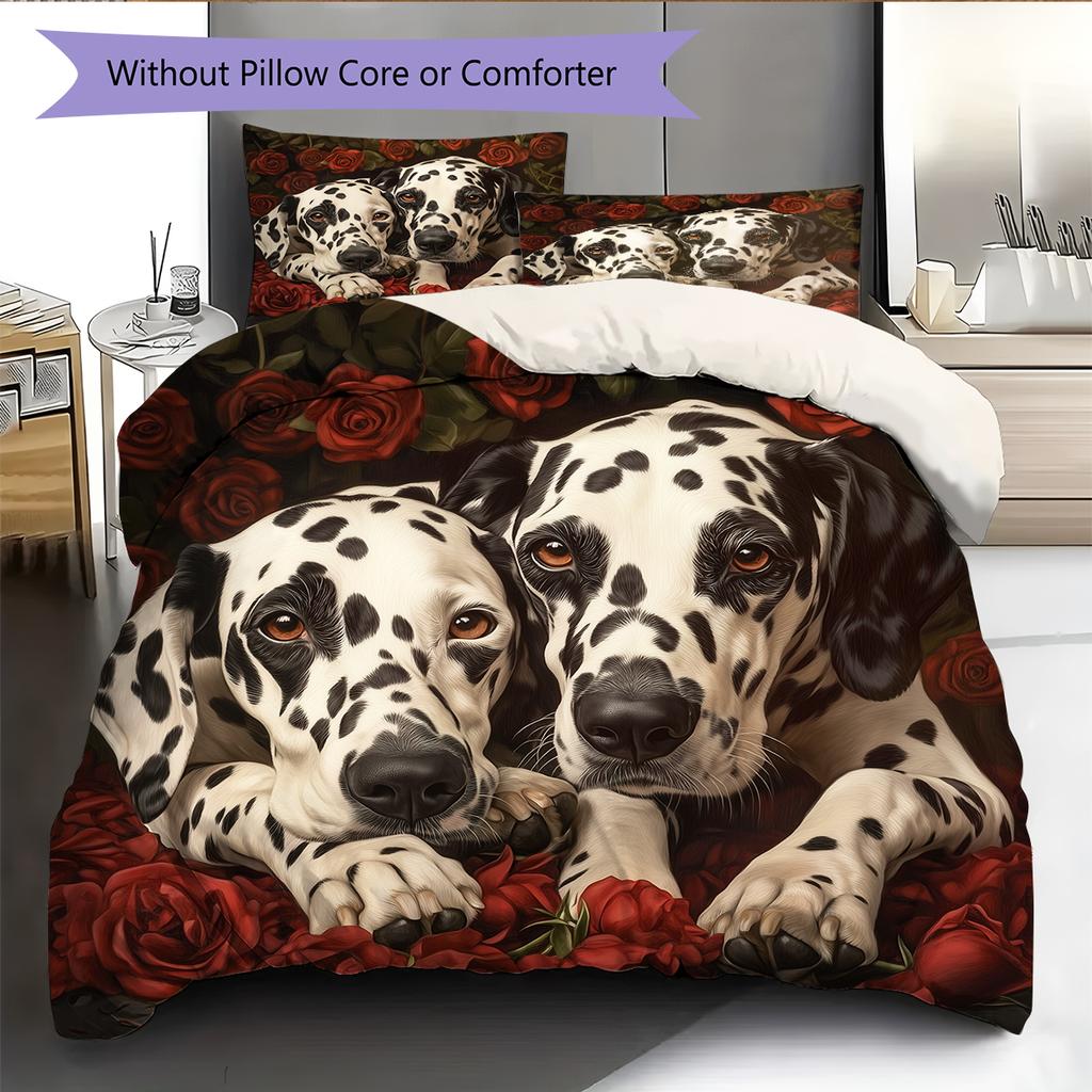 Dalmatian and Rose Pattern Bedding Home Decoration Birthday Gift (1 * duvet cover + 2 * pillowcase, without core)