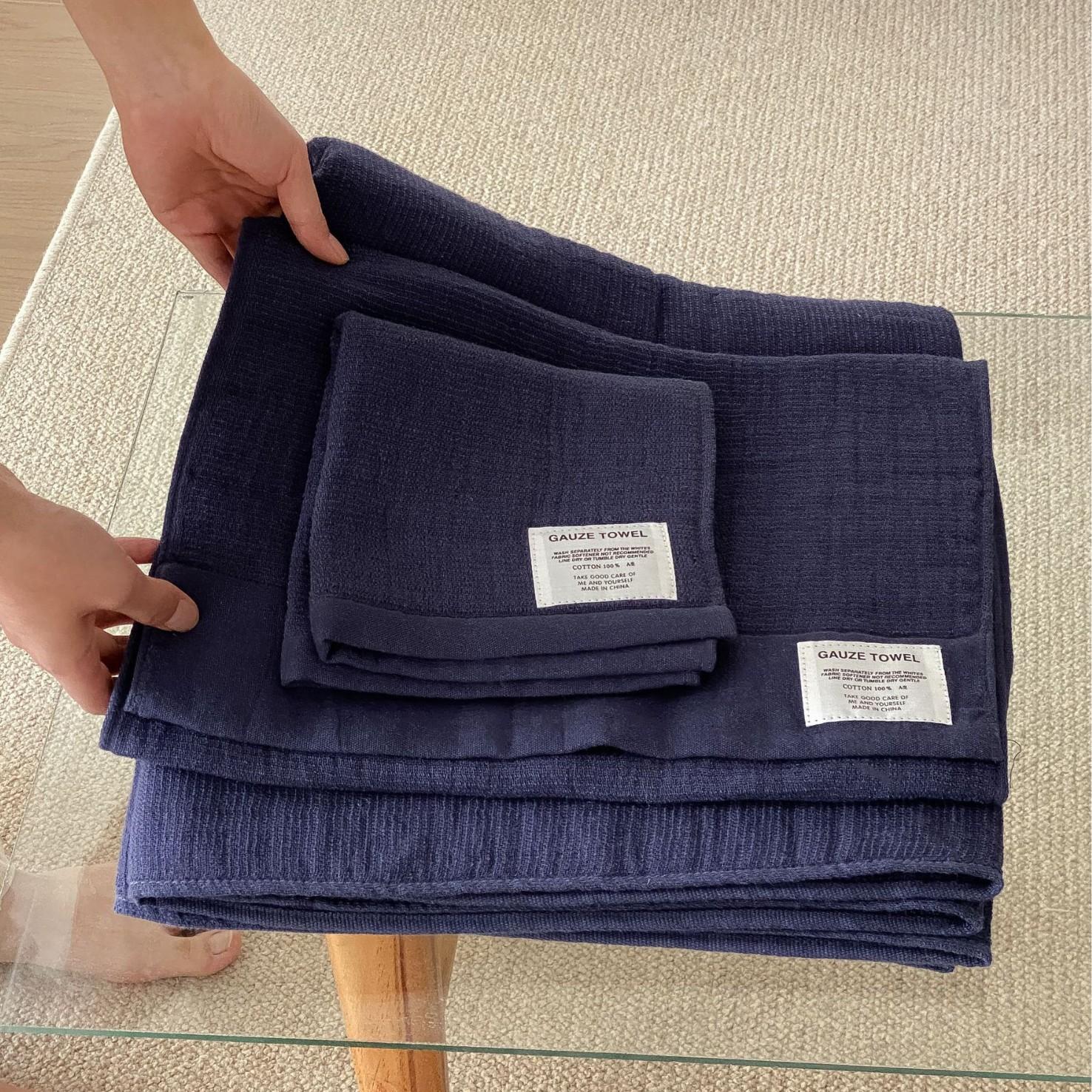 New Solid Color Crumpled Plain Weave Wrinkled Gauze square Towel Plain Simple Hotel Guesthouse Bathroom Towel Bath Towel Standard&Square towel 35*35cm/45g темно-синий
