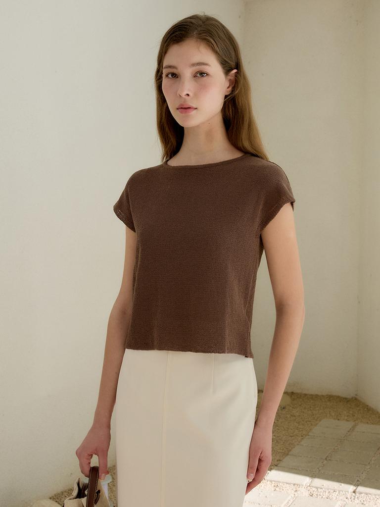 MOMET Bun Cap Sleeve Knit Brown