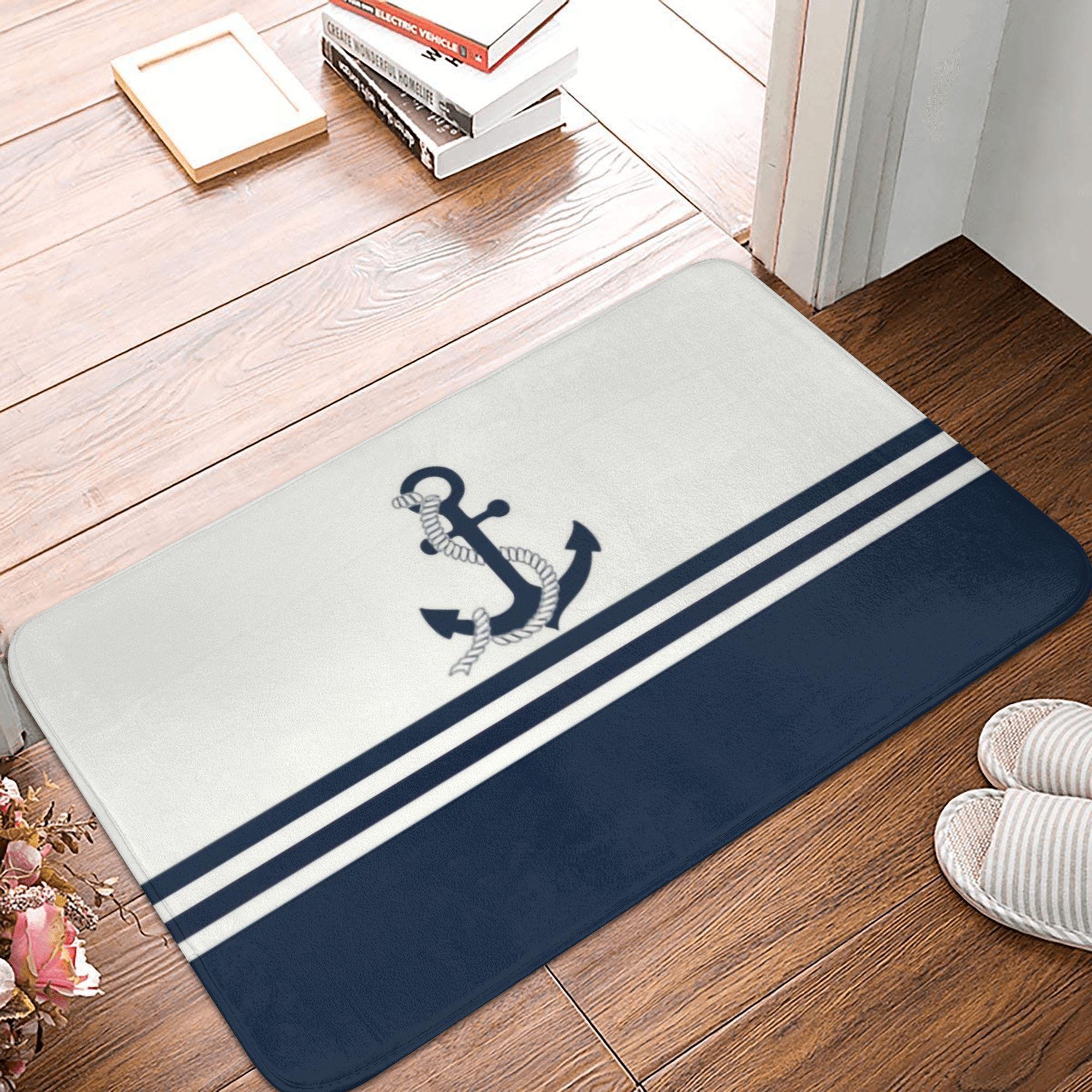 

Nautical Compass Front Door Mat Anti-Slip Outdoor Quick Dry Captain Anchor Boat Doormat Kitchen Balcony Entrance Rug Carpet 80cm x 160cm