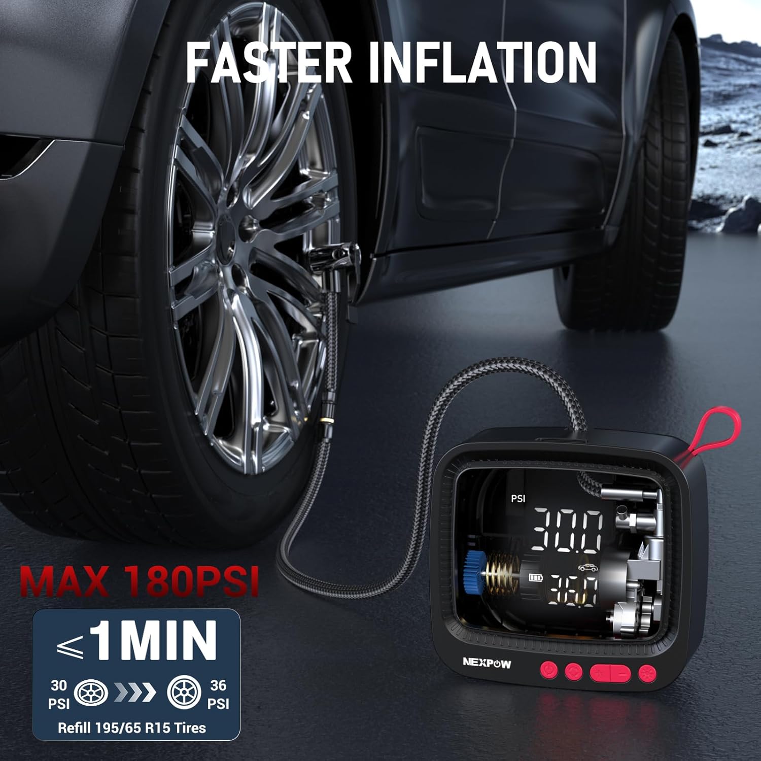 

Portable Tire Inflator 180PSI Air Pump with Dual Digital Gauge & Auto Shut-Off for Car, Motorcycle, Bike, and Ball United States