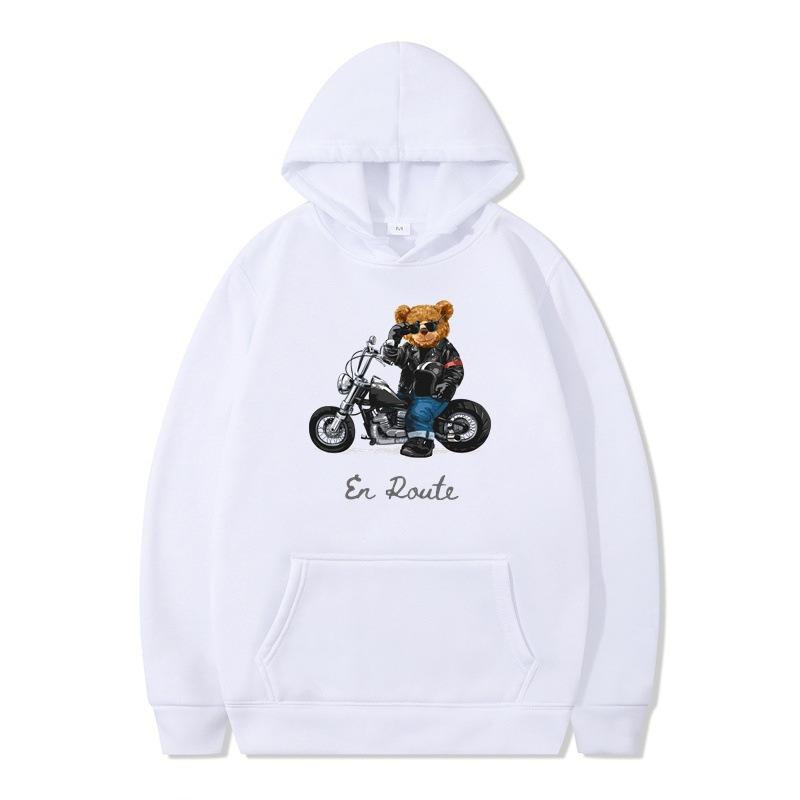 

Winter Sports Car Wealthy Bear Pattern Printed Hoodies Fashionable Casual Sports Long Sleeved Men s and Women s Unisex Hooded Sweatshirts S белый