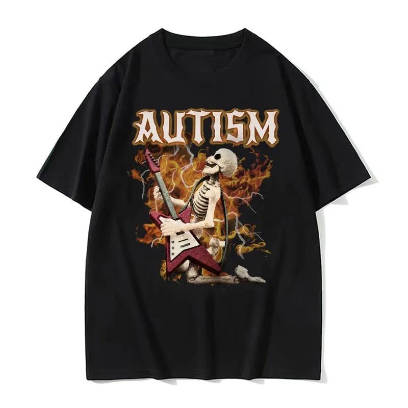 FrühlingSommer Neu Herren und Damen Autismus Lustig Skelett Fan Aufdruck Baumwolle T-Shirt Mode Kurzarm Rundhals T-Shirt