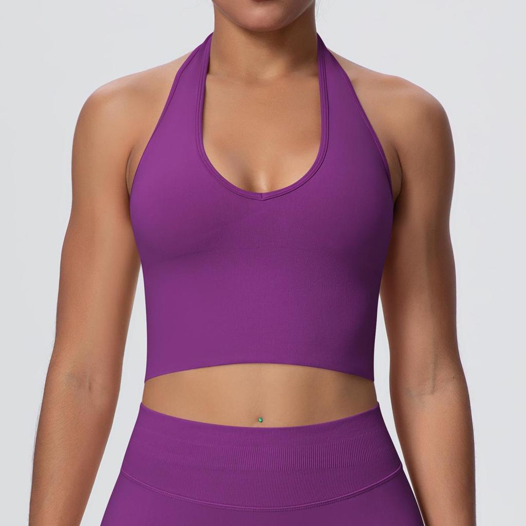Elegant Backless Halter Yoga Bra – Seamless Breathable Sports and Fitness Vest