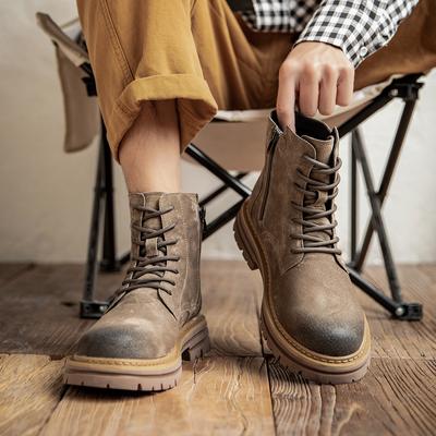 New Men British Style Retro Leather Ankle Boots Men Chelsea Boot Casual Platform Shoes Winter Plush Insulation Thick Sole Boots