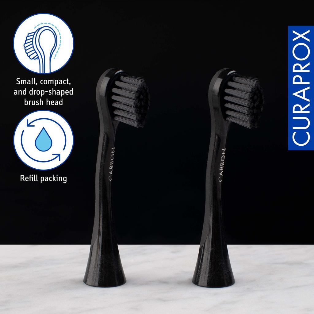 Curaprox Sonic Electric Toothbrush Black is White is Replacement Brush Heads (Black White) (2-pack)