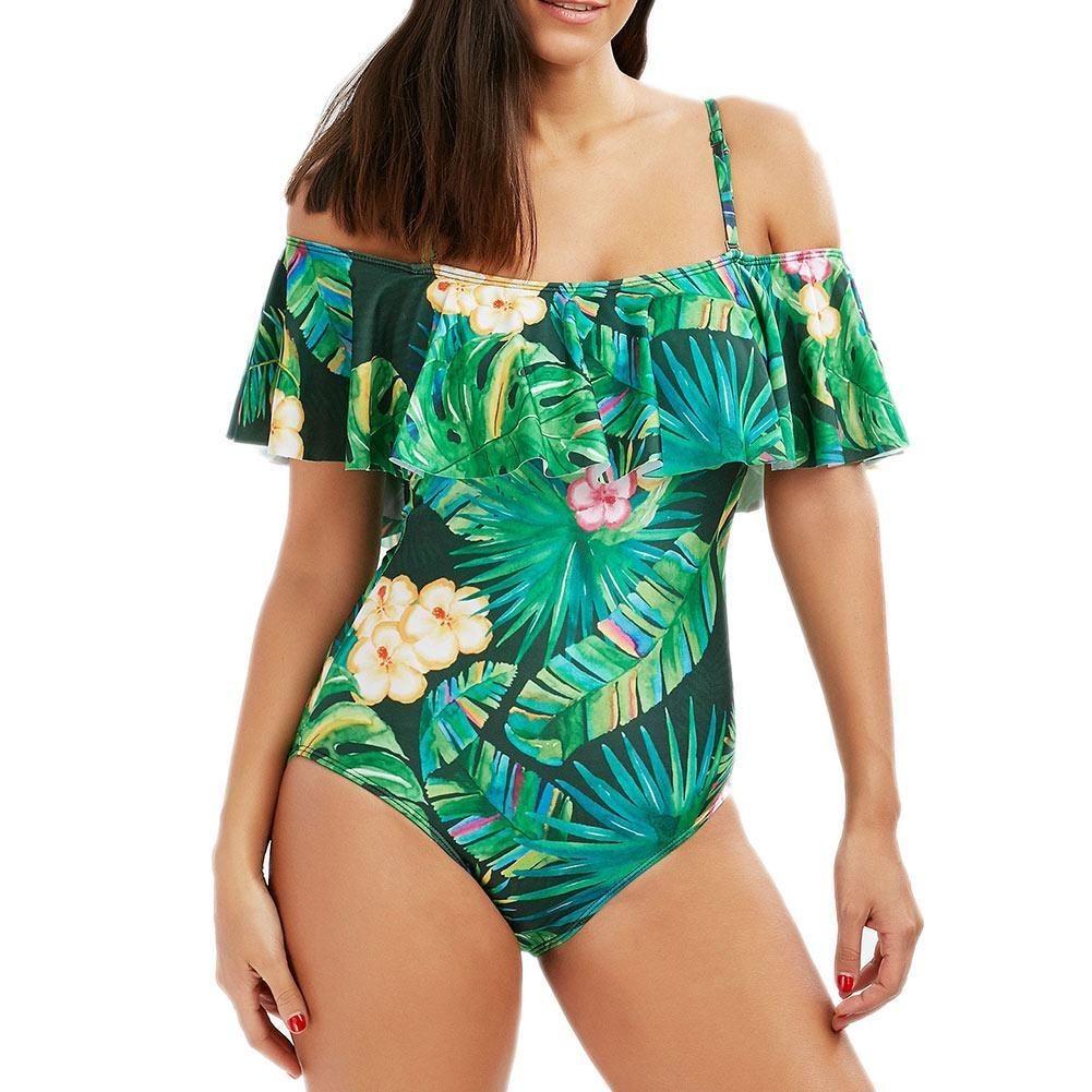 One Woman Piece Swimsuit Ruffles Floral Printed Monikini Padded Bathing Suit