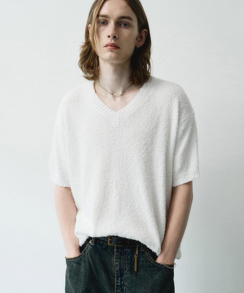 NOIRER Boucle V-Neck Half Knit (Ivory)