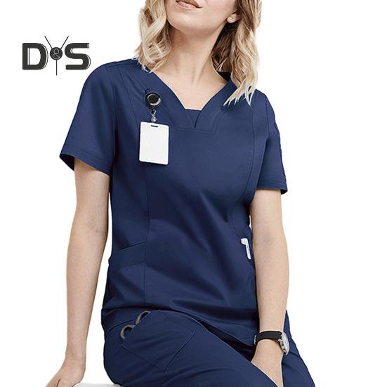 2 stk/sett Dame Sykehusuniformsett V-hals Kort ermet Lommer Topper Elastisk midje Joggebukser Sett Hurtigtørkende Sykehus Tannlege Sykepleierdrakt