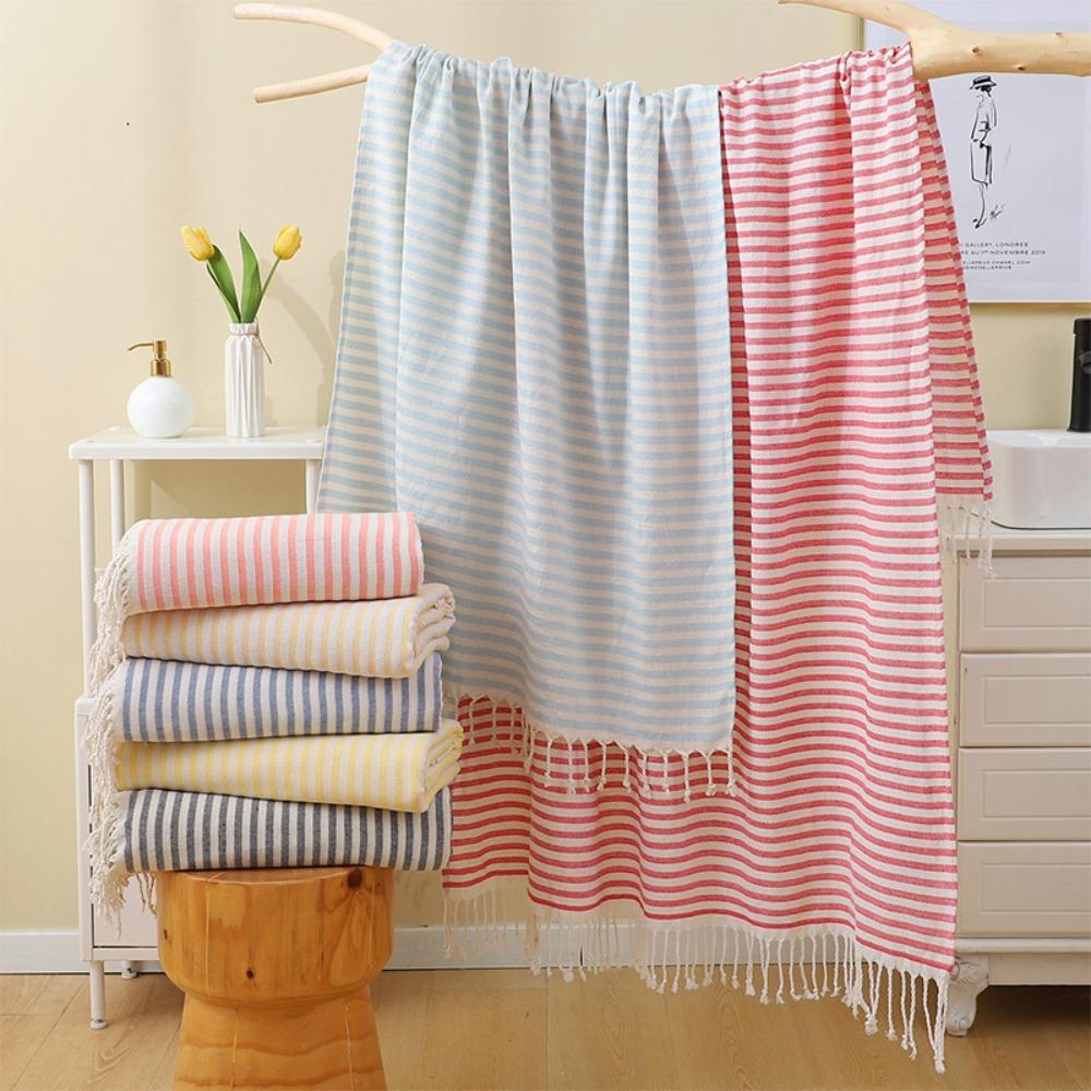 With Tassel Sports Bath Towel Polyester-cotton Swimming Towel Turkish Striped Beach Towel Gym