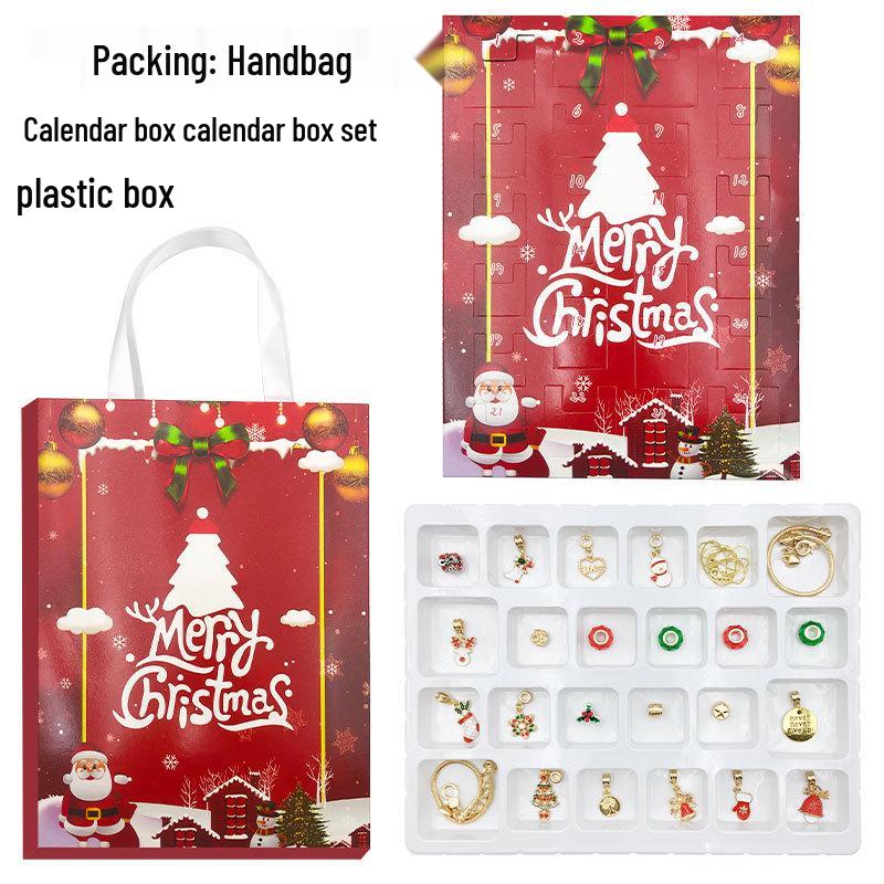 Caixa de Presente Surpresa Vermelha Transfronteiriça de Natal para Crianças - Calendário do Advento Cego Dourado/Prateado DIY