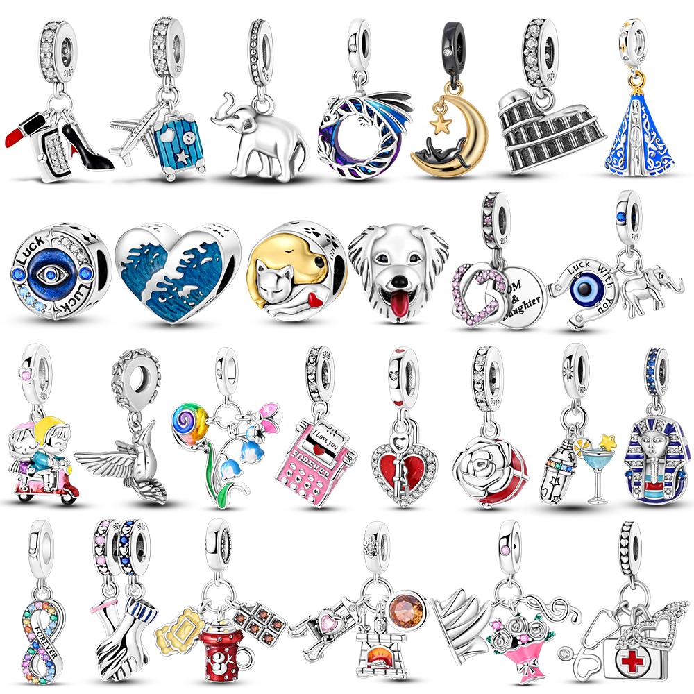 Charm Copper Rose Flower Dog Charms Bead Pendant Fit Original Bracelet Making For Woman Jewelry Fashion Diy