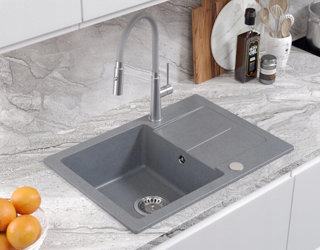 Gray Granite Sink Nayes 62x44 + Siphon + Faucet + Plug
