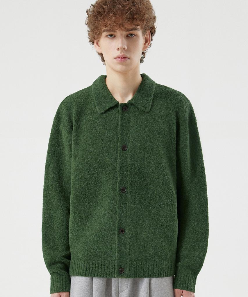 Trillion Wool Boucle Collar Cardigan Knit (Forest Green)