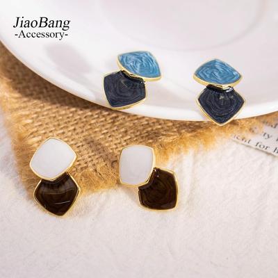 Korean-Style Geometric Drip Glaze Square Earrings - Luxurious, Fashionable, Versatile Studs for Women