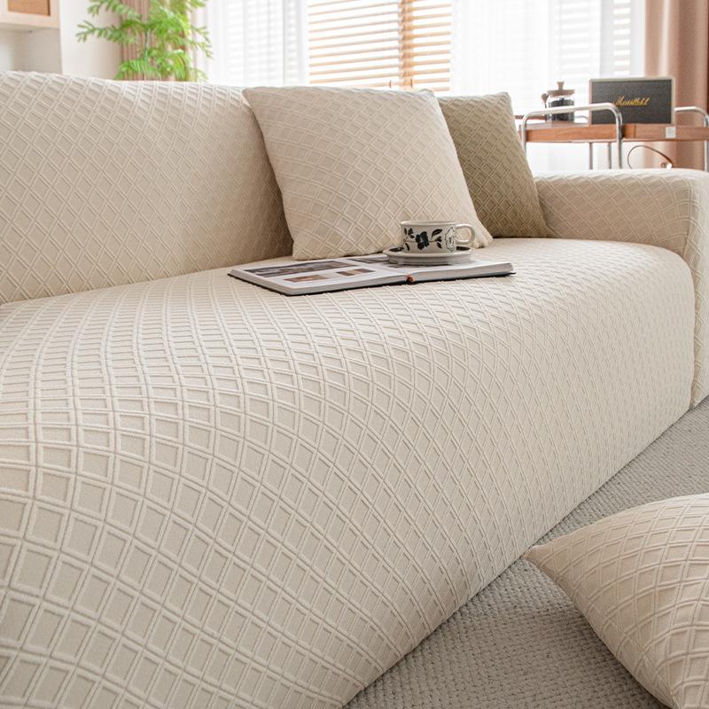 

High Elastic Solid Rhombic Lattice Sofa Cover Soft Stretch Couch Covers for All Seasons Easy-Care Furniture Protection Slipcover 1 Seater 90-140 cm брудно-білий