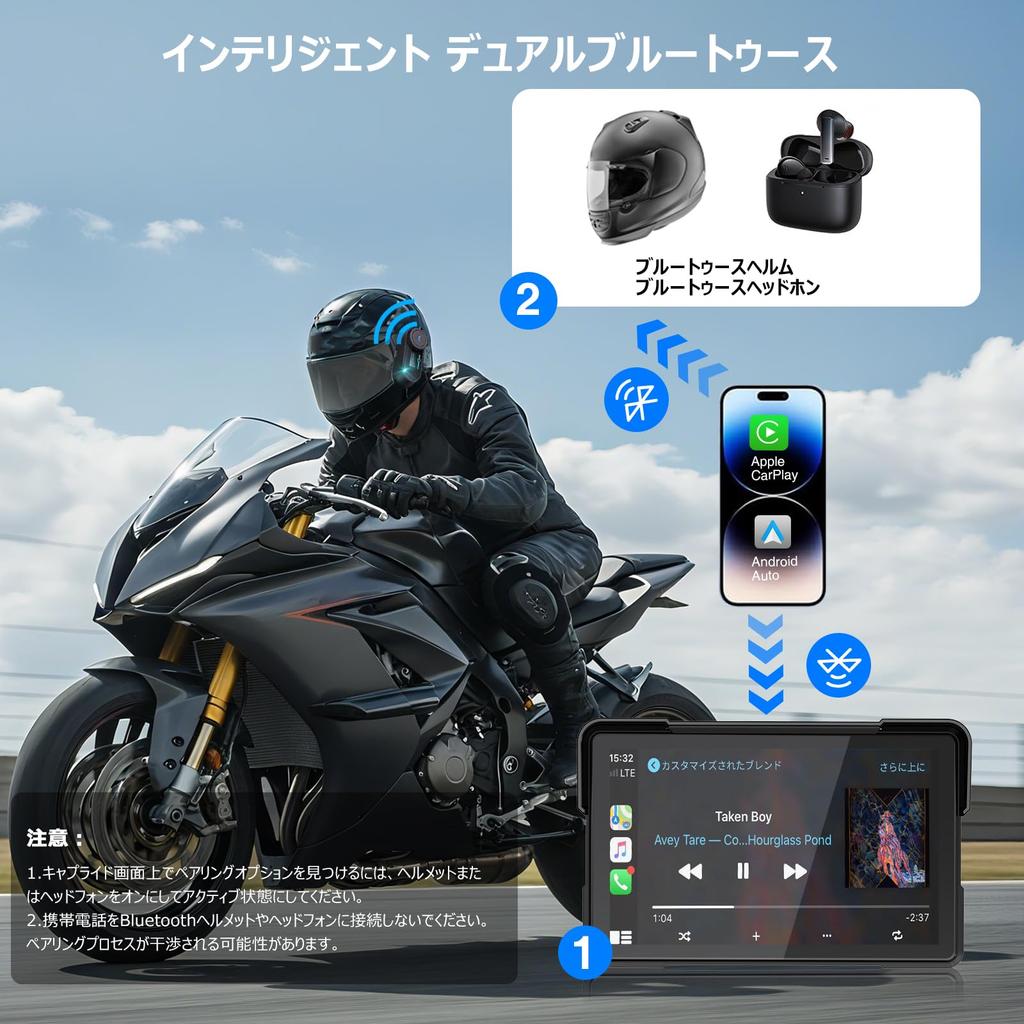 PARKVISION Motorcycle Dash Cam with 1080P Simultaneous Front and Rear Auto GPS Location Tire Pressure Music Earphone Large Touch Operates Even with