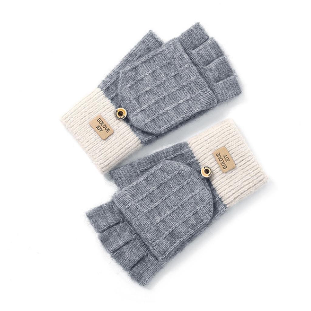 Winter Gloves Warm Flip Half&Full Finger Color Blocking Convertible Typing Glove
