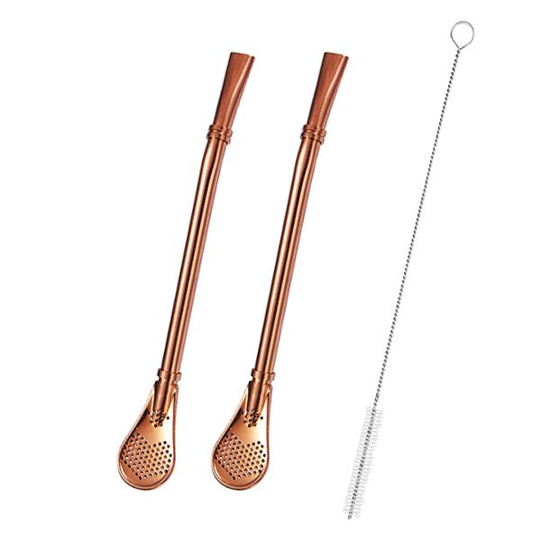 2pcs Yerba Mate Bombilla Stainless Steel Straw Loose Leaf Tea Infuser Dringking Spoons Filter Stirring Straws W Cleaning Brush 5