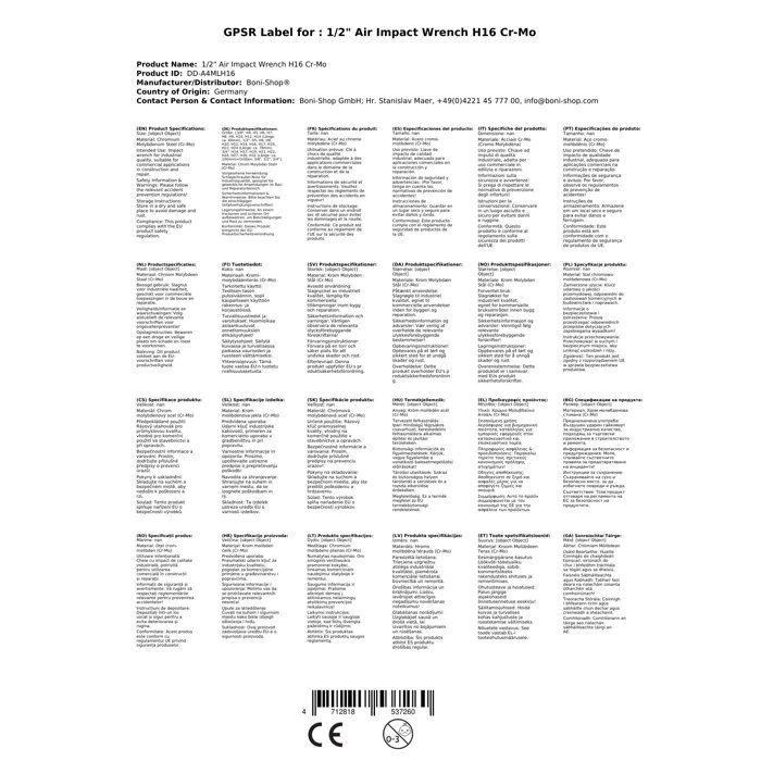 Impact Socket, Hexagonal H16, Cr-Mo, 1/2 Inch
