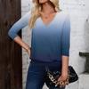 Women's Fashion Casual V-Neck Three-Quarter Sleeve Print Top