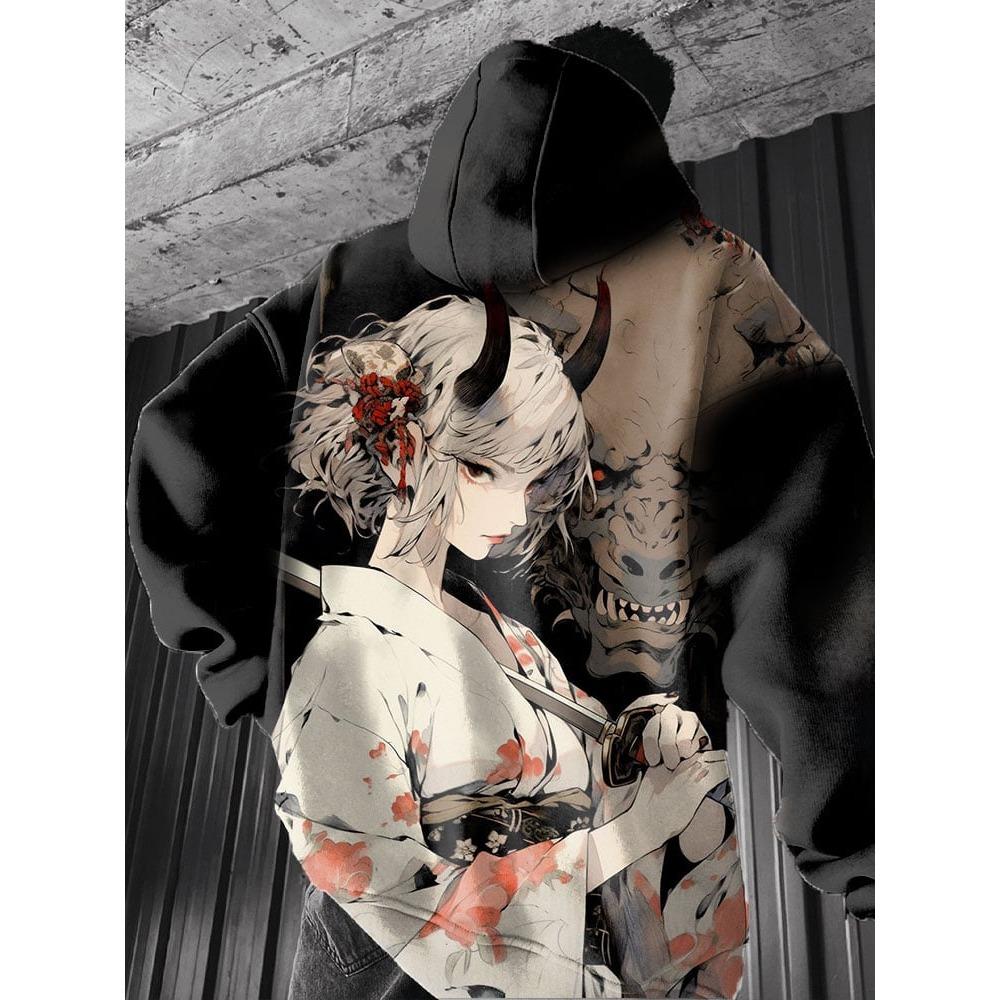 Anime girl back pattern Sweatshirt Casual Long Sleeve Hooded Pullover 3D Printing Top Fashion Oversized Men's Hoodies