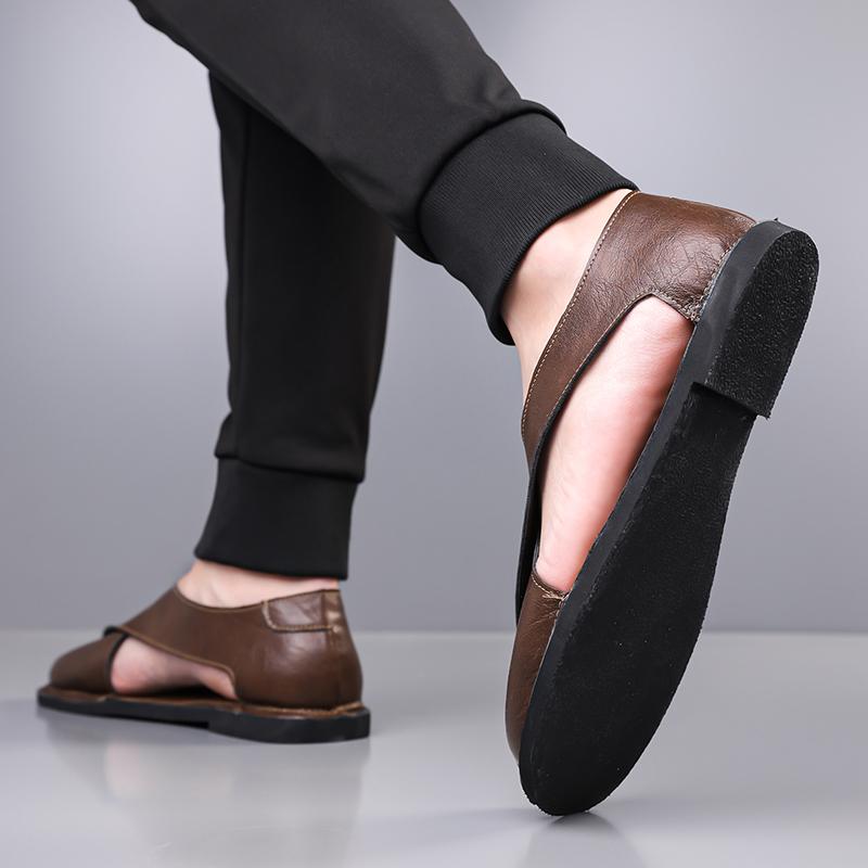 Men Sandals Leather Mens Casual Shoes Slip On Breathable Outdoor Men Leather Sandals Men Beach Roman Shoes