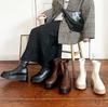 Vivian Tera X Omi Collaboration Short Boots with a Thick, Stretchy Sole, Women's, V6363AW, Dark Brown, Size S (22.0-22.5).
